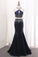 2022 Mermaid Two-Piece Satin Spaghetti Straps Prom Dresses P2DCY1MX