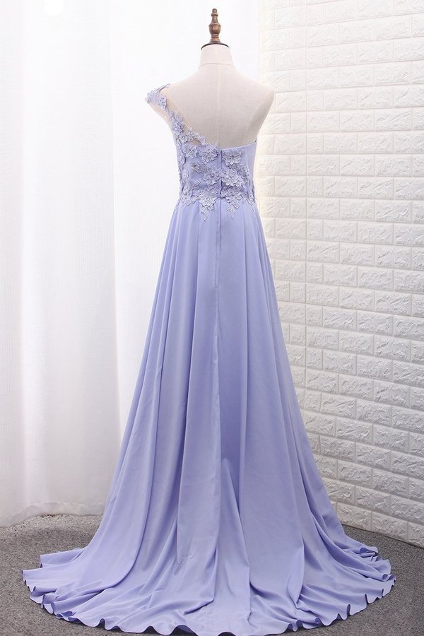 2022 One Shoulder A Line Satin Prom Dresses With Handmade Flowers PEDN5L3L