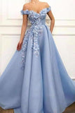 2022 Off The Shoulder A Line Prom Dresses Organza With P36AFN52