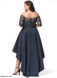 Prom Dresses A-Line Lace Asymmetrical With Satin Sequins Off-the-Shoulder Mignon