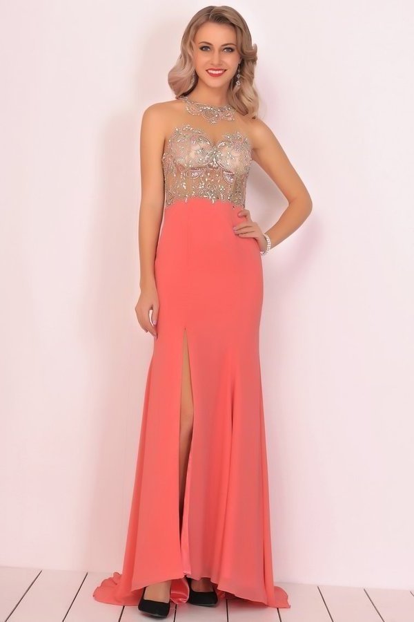 2022 Mermaid Scoop Chiffon Prom Dresses With Beads P9CELKSE