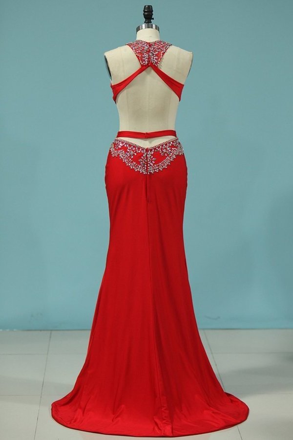 2022 New Arrival Scoop With Beads And Slit Prom Dresses PDCY8TFT