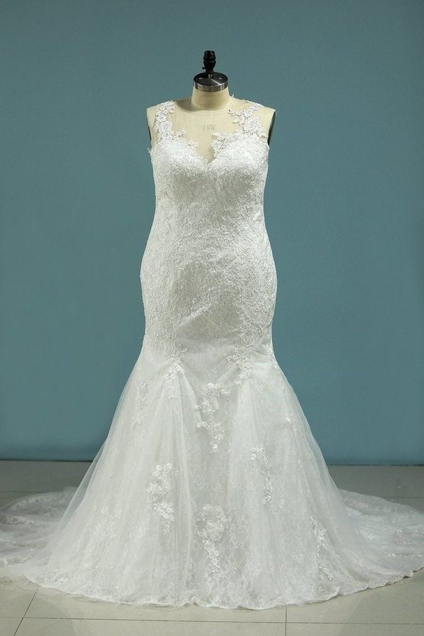 2022 Mermaid Wedding Dresses Tulle Scoop With Applique PYZT6TZN