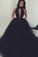 2022 Elegant Black Ball Gown Sexy Backless Long Sleeveless V-Neck Tulle Prom Dresses