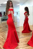 2019 Mermaid Red Elegant Sweetheart Off Shoulder Satin Corset Open Back Prom Dresses