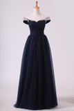 2022 Off The Shoulder With Beading And Ruffles Prom Dresses A Line P71Y3M2L