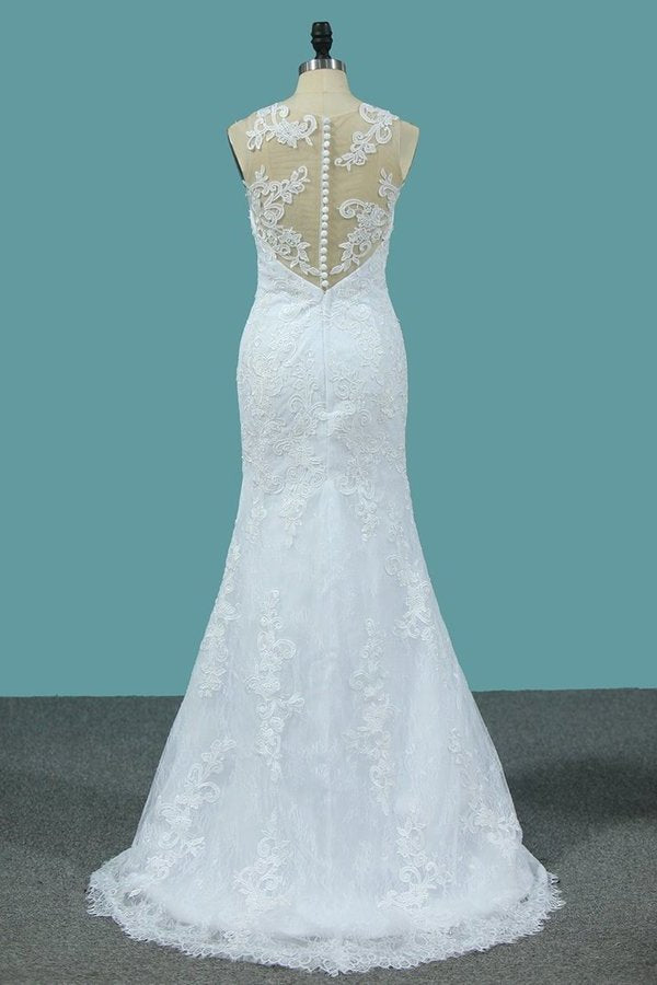 2022 Mermaid Wedding Dresses Tulle Scoop With PM3BSK9T