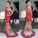 Mermaid Red Lace Bodice Modest Evening Dress With Champagne Tulle Long Party Gown