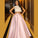 A Line Two Pieces Pink Long Satin Prom Dresses Evening