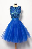 Royal Blue Short Tulle Sleeveless Prom Dress A-line Prom Dresses prom dress for girls