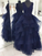 2019 Custom Made Navy Blue Appliques Beaded V-Neck High Quality Prom Dresses