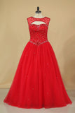 2022 Open Back Ball Gown Beaded Bodice Quinceanera Dresses Tulle Floor Length Plus P49AQPRR
