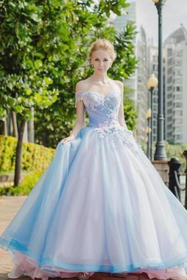 2022 New Arrival Floral Wedding Dresses Ball Gown Tulle With Appliques Off P952C14G