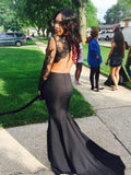 2 Pieces Black Long Sleeve Prom Dresses Mermaid Lace