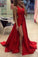 2019 Red Off-the-Shoulder Long V-Neck Slit Sleeveless Simple Elegant Prom