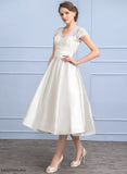 A-Line Tea-Length Satin V-neck Ruffle Wedding Lace With Dress Mayra Wedding Dresses