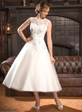 Ball-Gown/Princess Dress Tea-Length Wedding Dresses Lace Willa Tulle Sequins With Wedding Beading