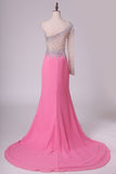 2022 One Sleeve Prom Dresses Mermaid Chiffon With Slit And PBP1SQDM