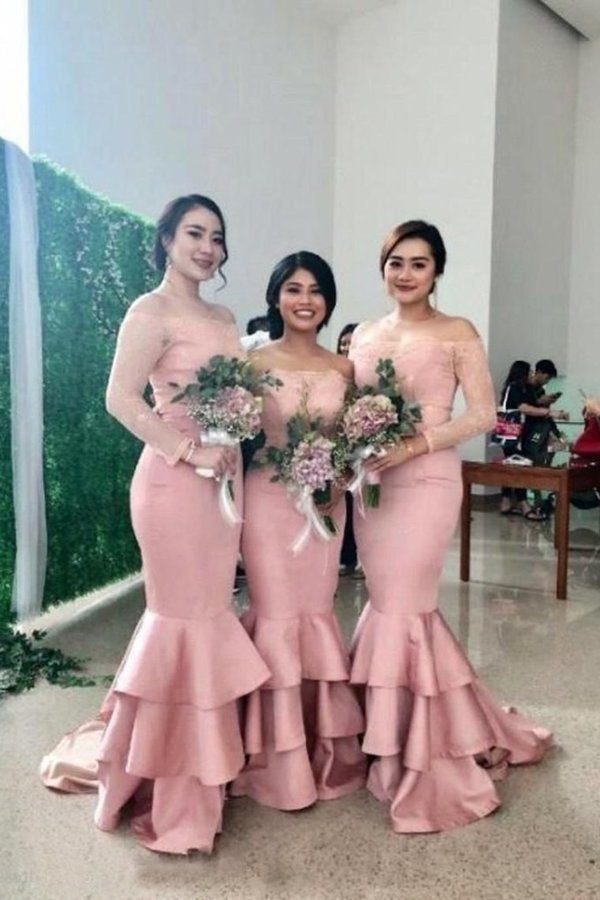 New Style Off The Shoulder Long Sleeve Memaid Bridesmaid Dress PGPGYPHE