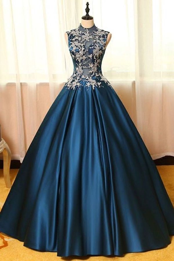 2022 Sexy Open Back High Neck Prom Dresses A Line PN7YYQNS