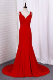 2022 New Arrival Prom Dresses V Neck Spandex Mermaid PNPH8XGY