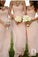 Long Light Pink Mismatched A-Line One Shoulder Sleeveless Elegant Bridesmaid Dresses