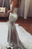 Silver Mermaid Sweep Train Sweetheart Strapless Mid Back Beading Prom Dresses