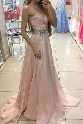Sweetheart Charming Strapless Handmade A-Line Beads Formal Prom Dresses