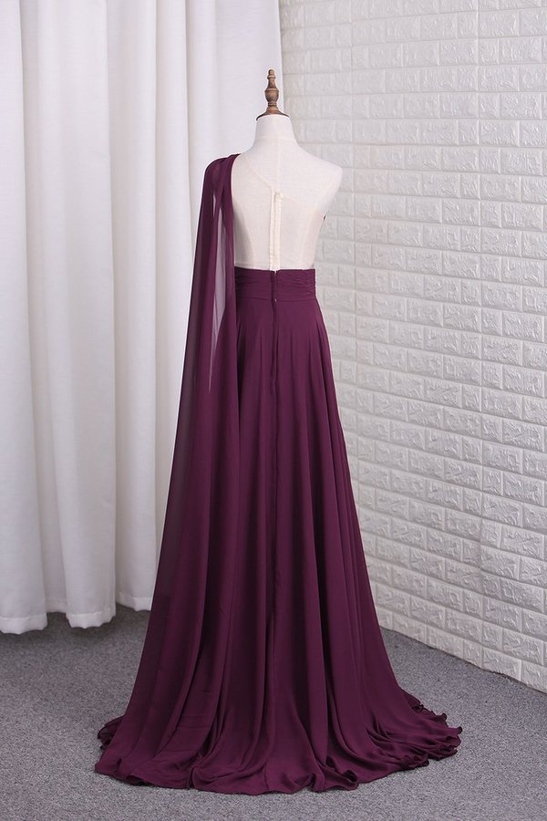 2022 One Shoulder A Line Chiffon Prom Dresses With Ruffles PKHF7XK7