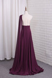 2022 One Shoulder A Line Chiffon Prom Dresses With Ruffles PKHF7XK7