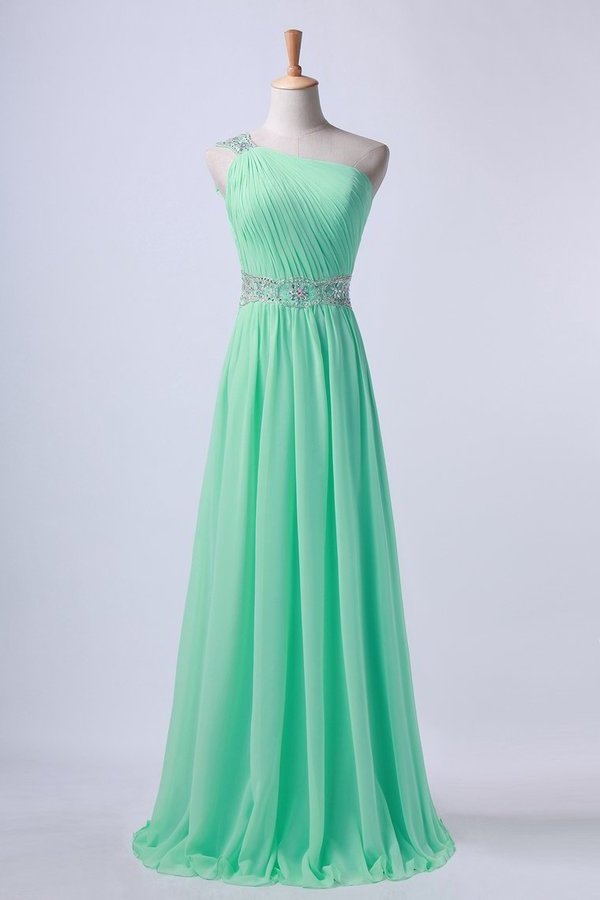 2022 One Shoulder A-Line Prom Dresses Floor Length Chiffon With P3Y8SXM8