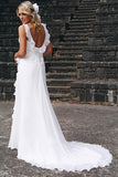 Elegant Sheath V Neck Chiffon Ruffles Sleeveless Open Back Wedding Dresses