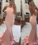 2019 Halter Mermaid Halter Pink Backless Long Sleeveless Floor Length Long Prom Dresses