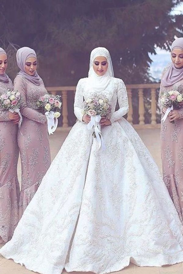 2022 New Arrival Satin Muslim Wedding Dresses High Neck PPD76ZDH