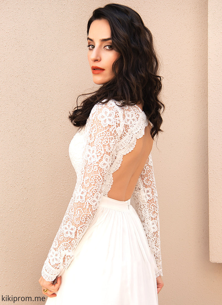 With Wedding V-neck Lace Chiffon Dress Floor-Length Tina A-Line Wedding Dresses