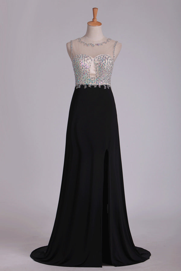 2022 New Arrival Prom Dresses Scoop With Beading And Slit Spandex PDPGQBXS