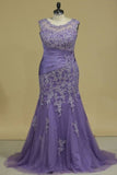 2022 New Arrival Scoop Mother Of The Bride Dresses With Applique And Beads Mermaid PAR32GPD