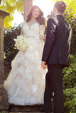 2022 New Arrival V Neck Long Sleeves Tulle With Applique Wedding Dresses PBGA4H7Q