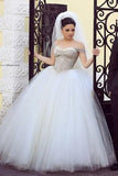 2022 Off The Shoulder Wedding Dresses A Line Tulle With Beading Floor PFAYBLDL