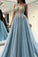 A Line Sleeveless See Through Tulle Prom Dress With Appliques Floor Length Formal STFPMLLSKLL