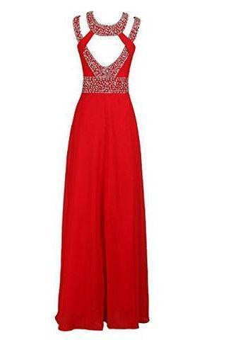 Beaded Bridesmaid Evening Party Prom Chiffon Gown Dress Prom Dresses