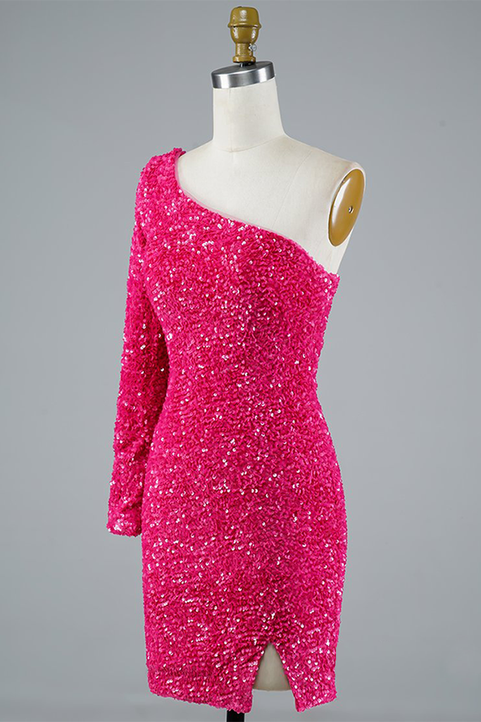 Sexy Glitter One-Shoulder Sequins Homecoming Dress Party Dress