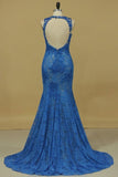2022 Mermaid Scoop Open Back Prom Dresses With Beads And Applique PBX8TJA5