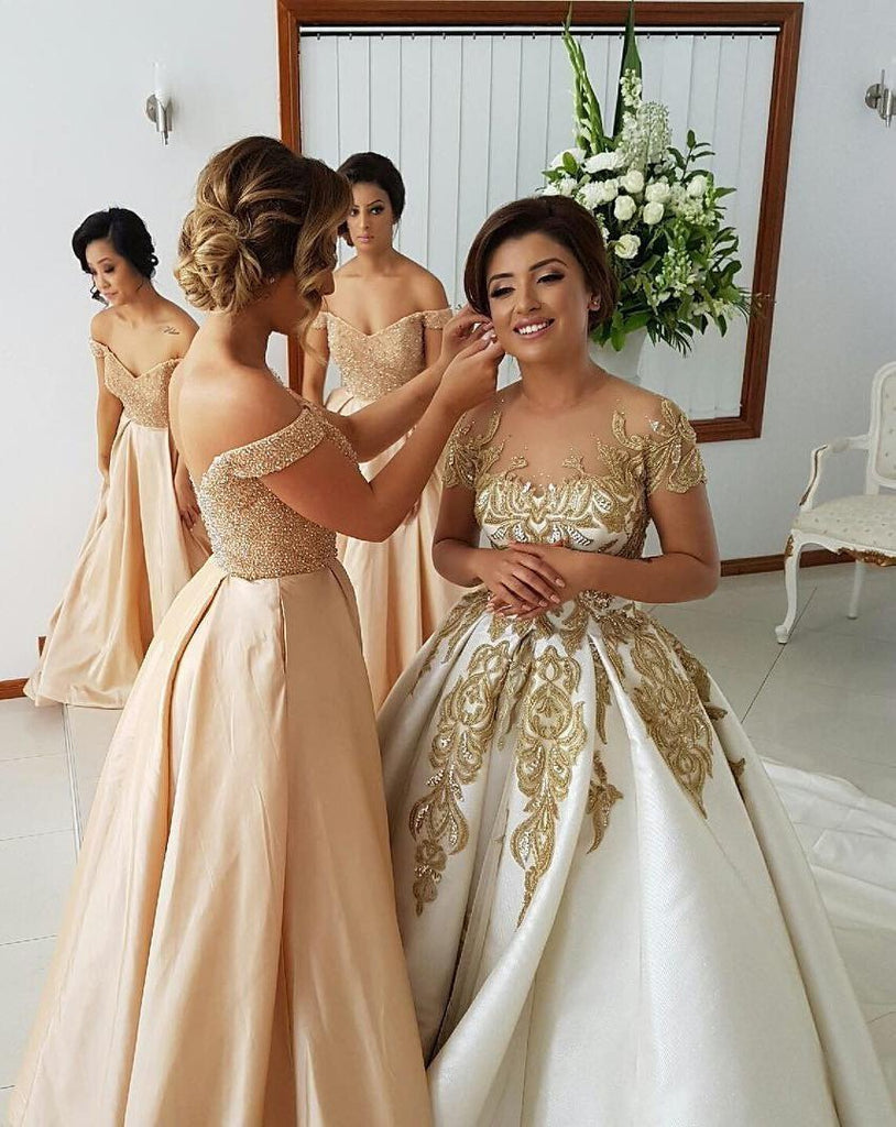 2019 Off-the-Shoulder Sweetheart Long Pink A-Line Beads Open Back Bridesmaid Dresses
