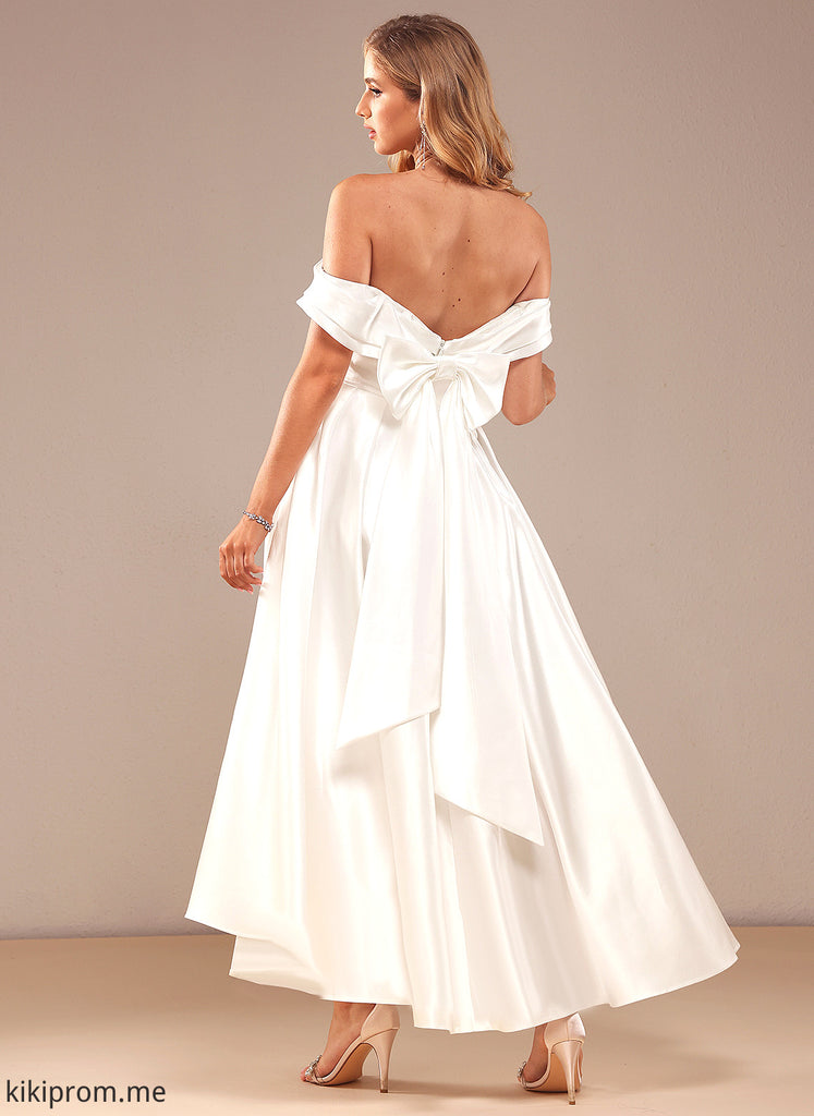 With Wedding Dress Quinn A-Line Satin Asymmetrical Wedding Dresses Off-the-Shoulder Pockets