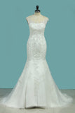 2022 Mermaid Wedding Dresses Tulle Scoop With Applique And Beads P6NYEZQ4