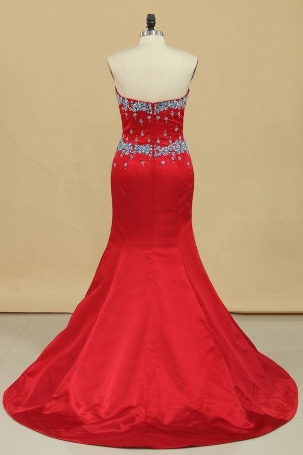 2022 Mermaid Sweetheart Prom Dress Satin With Beading Court PARXP1PJ