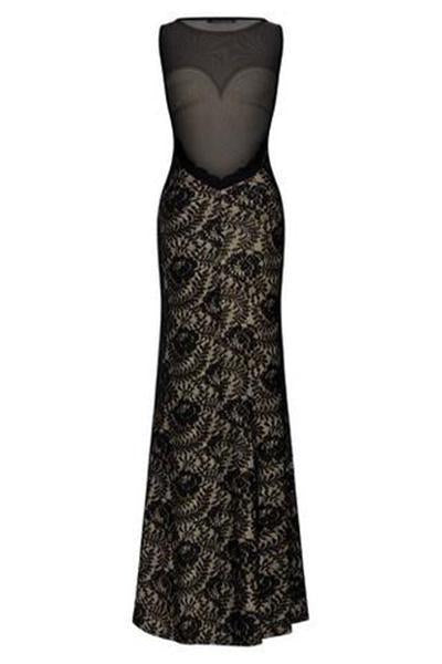 Sleeveless Long Black Lace Split Side Evening Formal Dresses