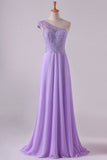 2022 One Shoulder A Line Prom Dress Beaded Tulle And Chiffon Sweep PZH624HG