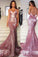 Rose Gold Sequin Mermaid Long Spaghetti Strap Sexy Backless Dresses For Prom